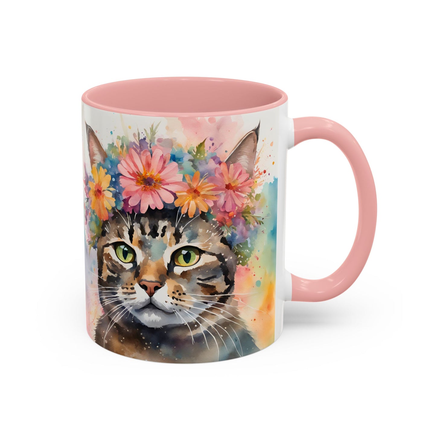Floral Tabby Cat 03 Accent Coffee Mug - 11oz Perfect for Cat Lovers & Gifts