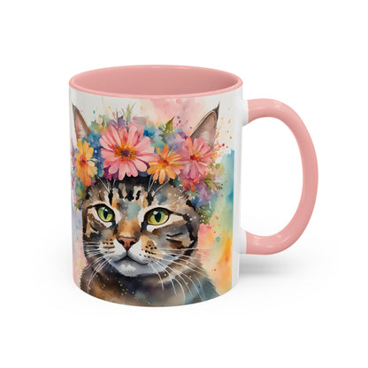 Floral Tabby Cat 03 Accent Coffee Mug - 11oz Perfect for Cat Lovers & Gifts