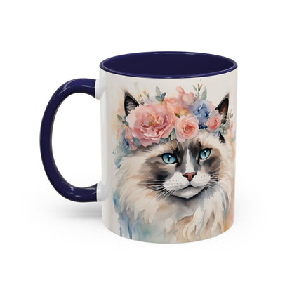 Floral Siamese Cat 04 Accent Coffee Mug - 11oz Perfect for Cat Lovers & Gifts