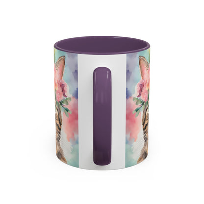 Floral Tabby Cat 01 Accent Coffee Mug - 11oz Perfect for Cat Lovers & Gifts