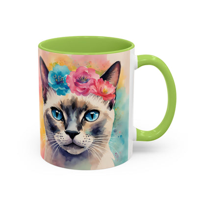 Floral Siamese Cat 04 Accent Coffee Mug - 11oz Perfect for Cat Lovers & Gifts