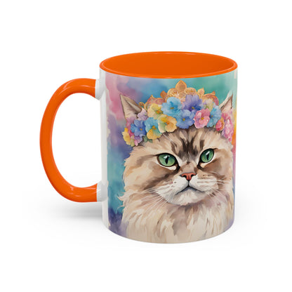Floral Siamese Cat 02 Accent Coffee Mug - 11oz Perfect for Cat Lovers & Gifts