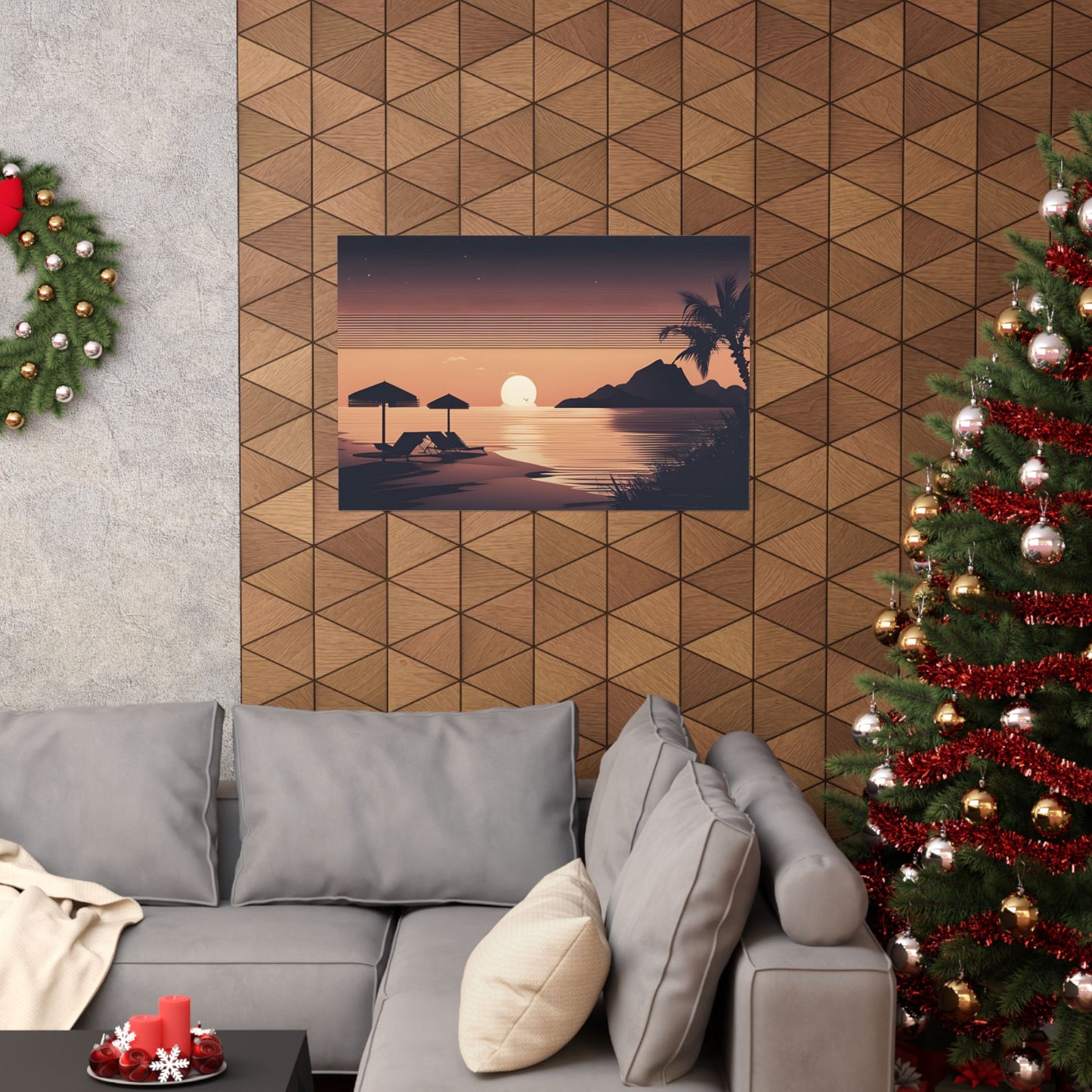 Retro beach at night 2 Matte Horizontal Posters