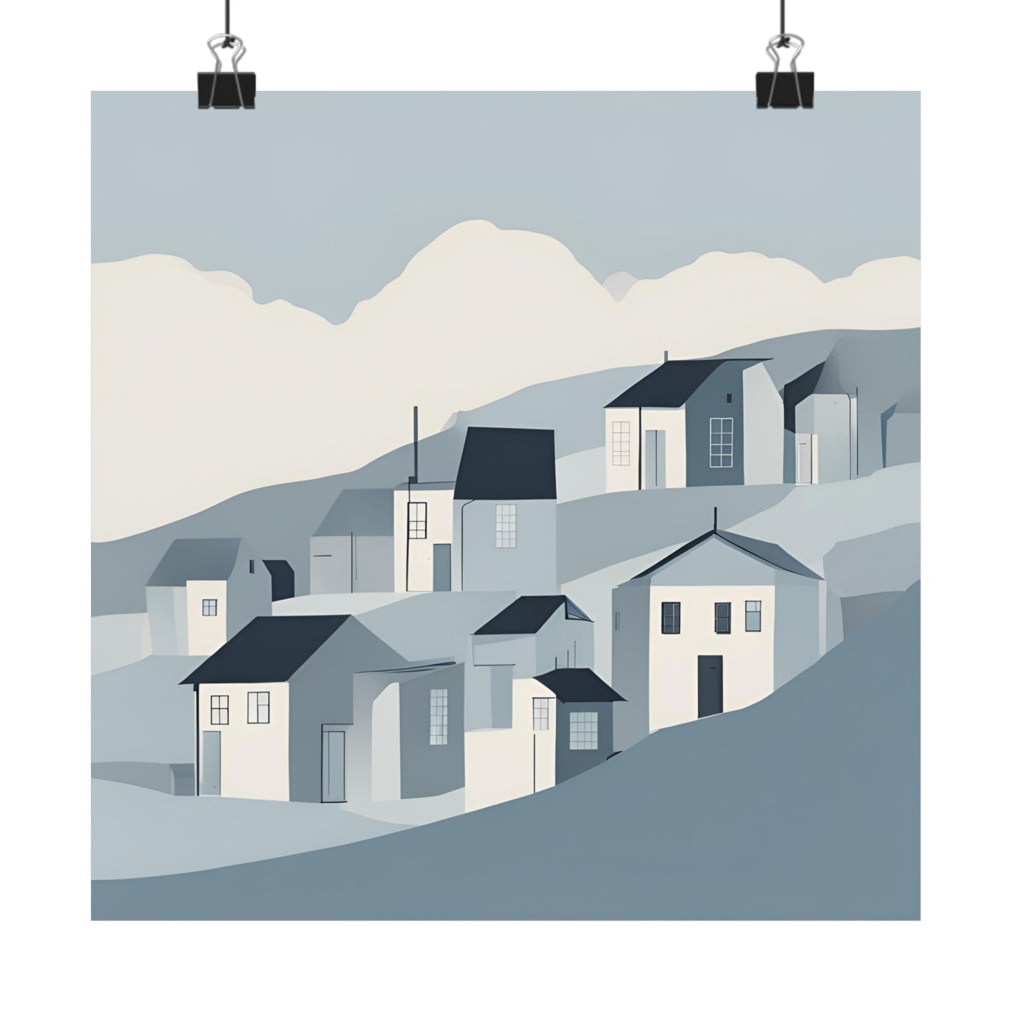 On The Hillside Blue 3 Matte Square Posters