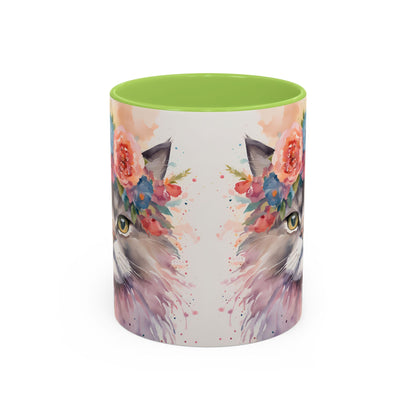 Floral Siamese Cat 03 Accent Coffee Mug - 11oz Perfect for Cat Lovers & Gifts