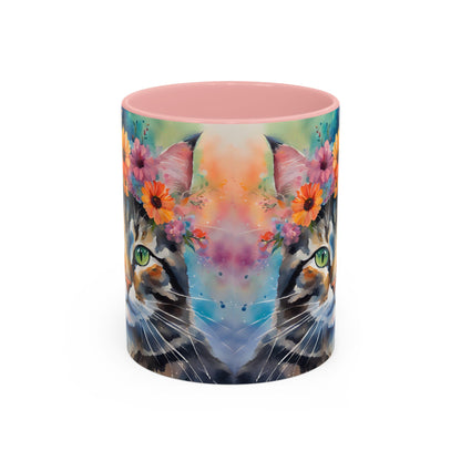 Floral Tabby Cat 04 Accent Coffee Mug - 11oz Perfect for Cat Lovers & Gifts