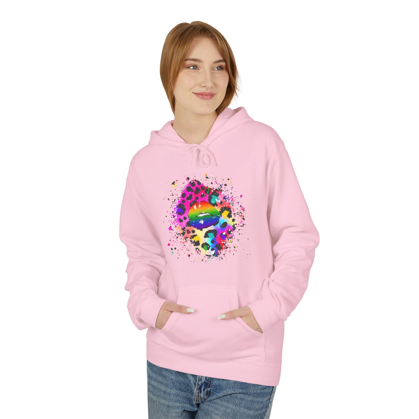 Multicolored Splash Cheetah Lips Unisex Valentines Hoodie