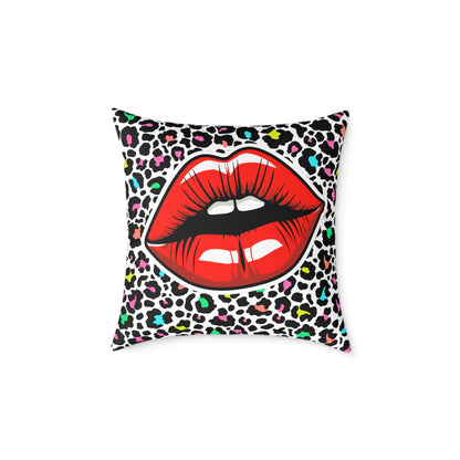 Multicoloured Cheetah Lips Poly Pillow