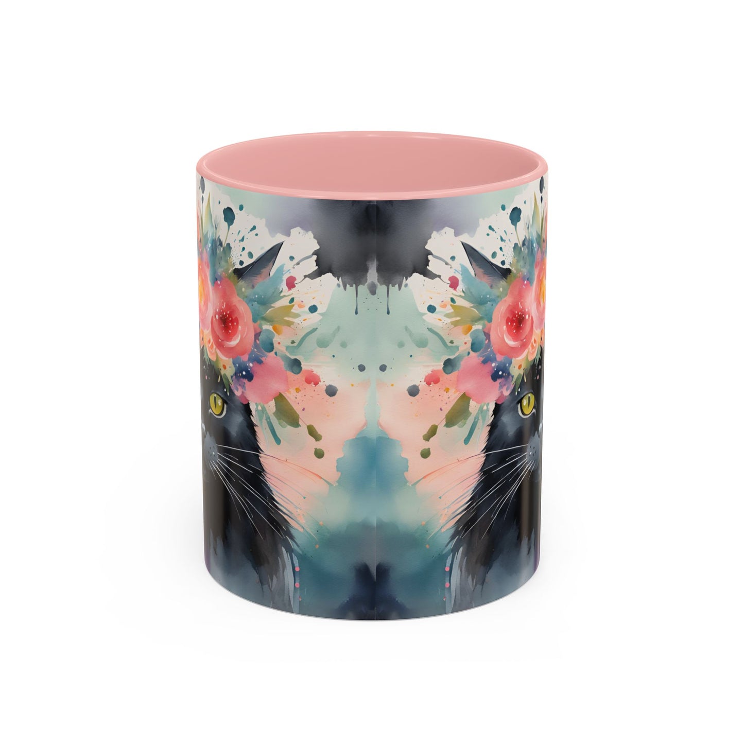 Floral Black Cat 03 Accent Coffee Mug - 11oz Perfect for Cat Lovers & Gifts