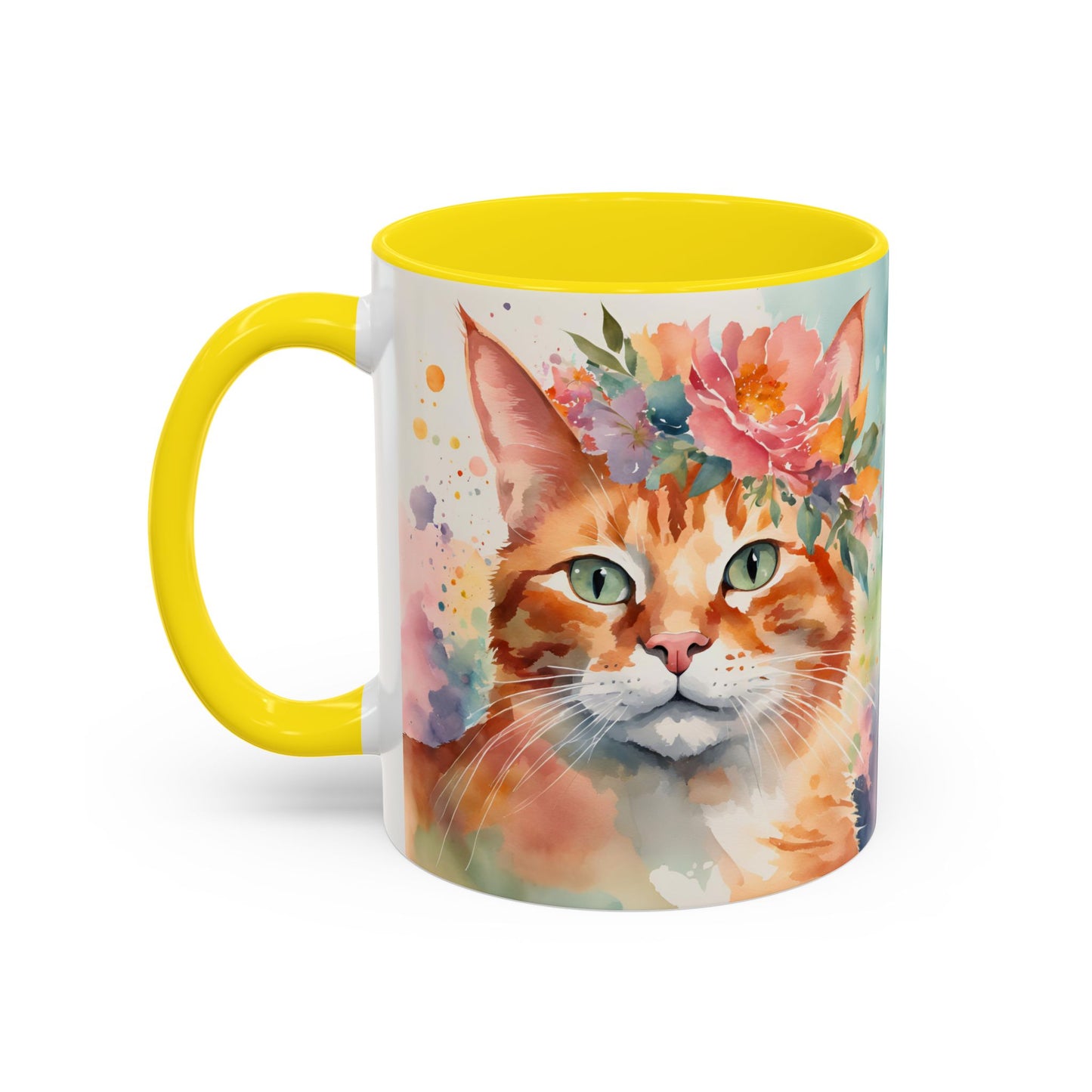 Floral Ginger Cat 02 Accent Coffee Mug - 11oz Perfect for Cat Lovers & Gifts