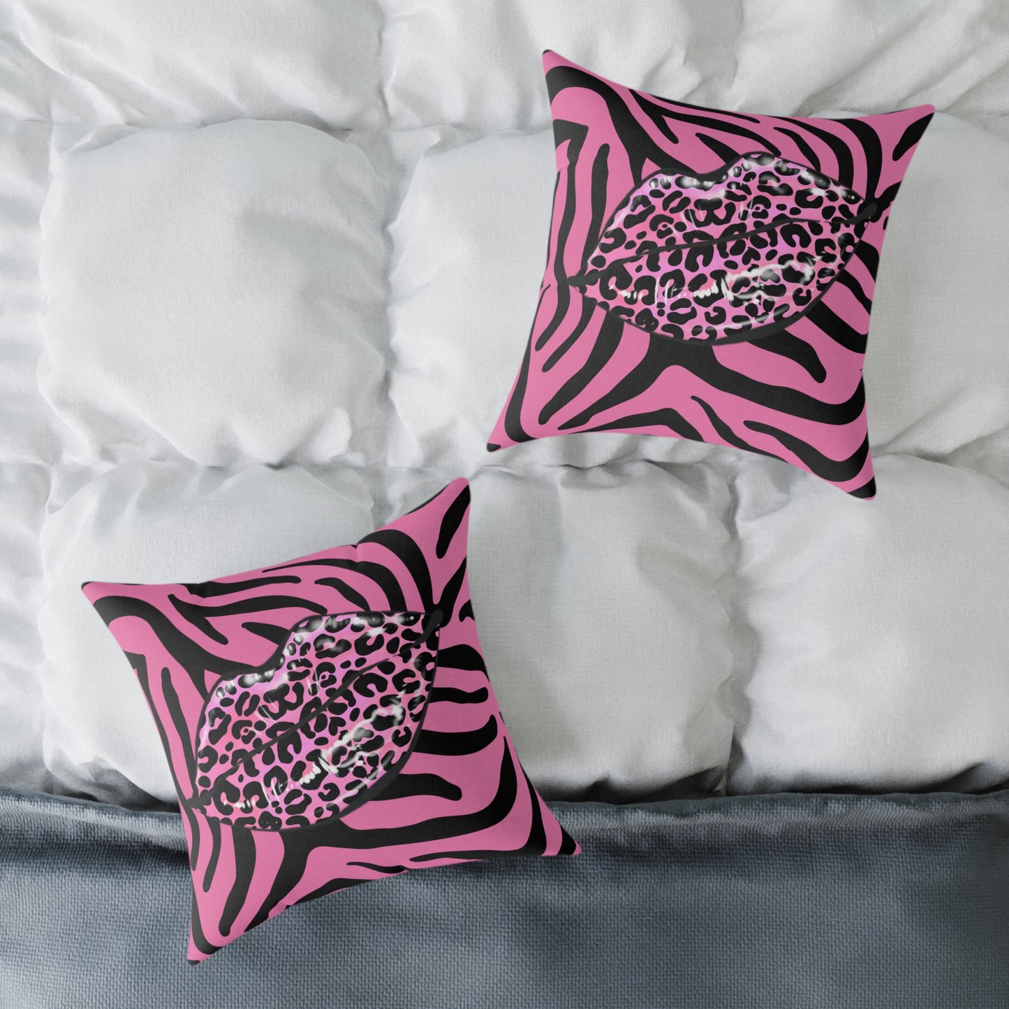Pink Zebra Lips Poly Pillow