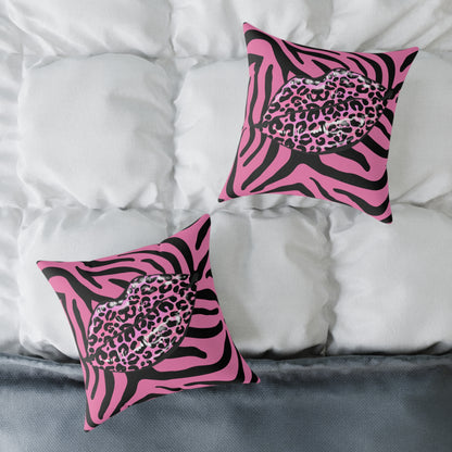 Pink Zebra Lips Poly Pillow