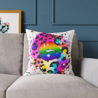 Splash Cheetah Rainbow Lips Poly Pillow