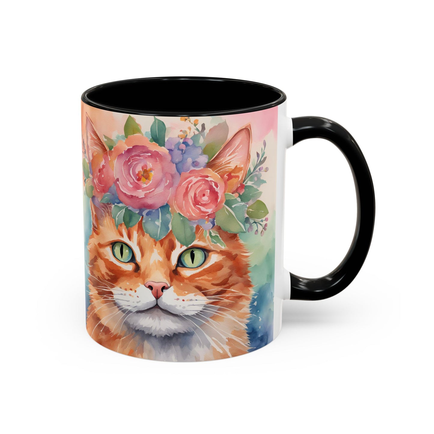 Floral Ginger Cat 01 Accent Coffee Mug - 11oz Perfect for Cat Lovers & Gifts