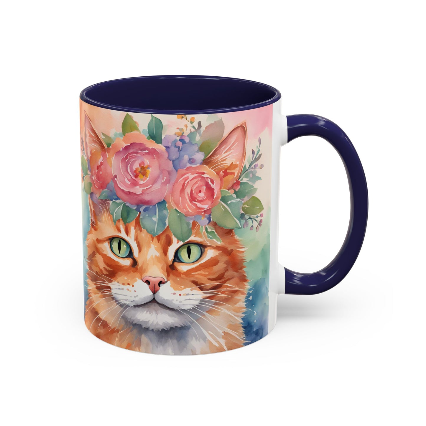 Floral Ginger Cat 01 Accent Coffee Mug - 11oz Perfect for Cat Lovers & Gifts