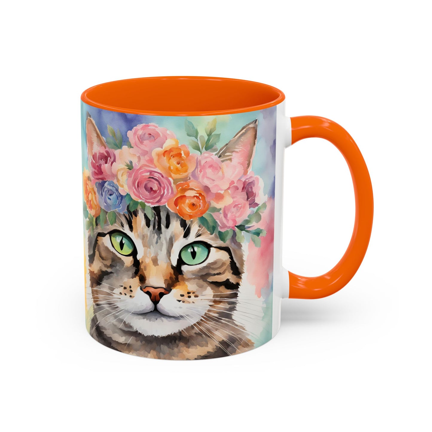 Floral Tabby Cat 01 Accent Coffee Mug - 11oz Perfect for Cat Lovers & Gifts