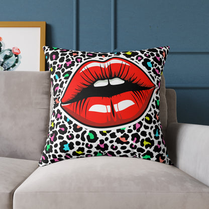 Multicoloured Cheetah Lips Poly Pillow
