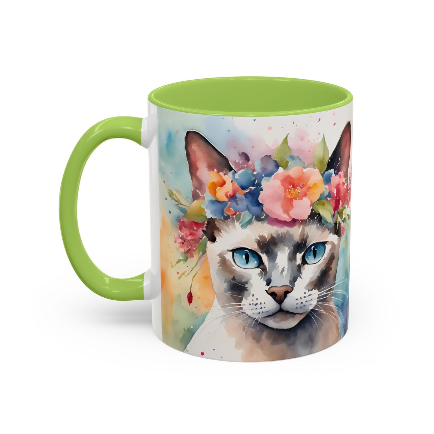 Floral Siamese Cat 03 Accent Coffee Mug - 11oz Perfect for Cat Lovers & Gifts