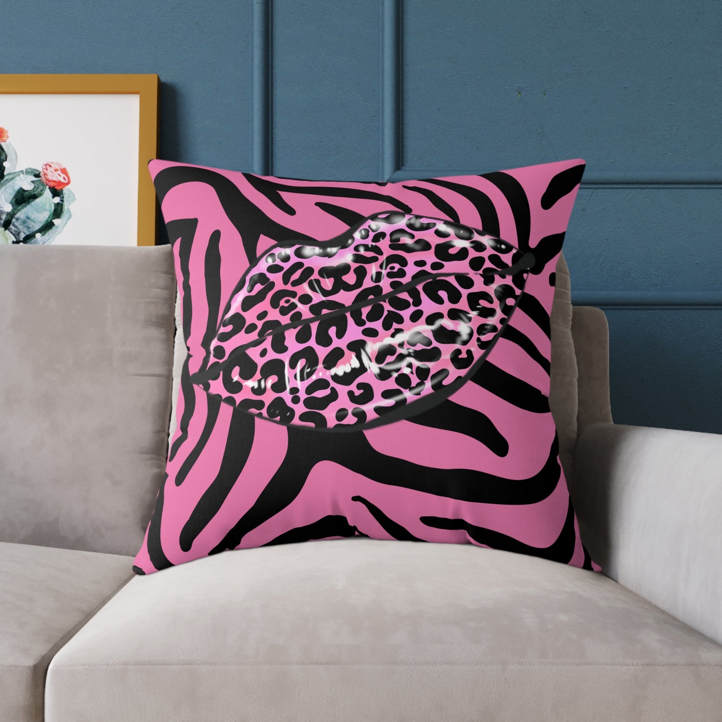 Pink Zebra Lips Poly Pillow
