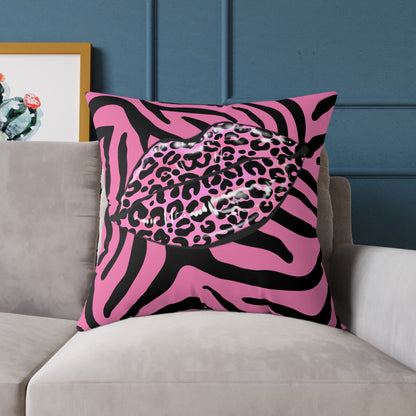 Pink Zebra Lips Poly Pillow