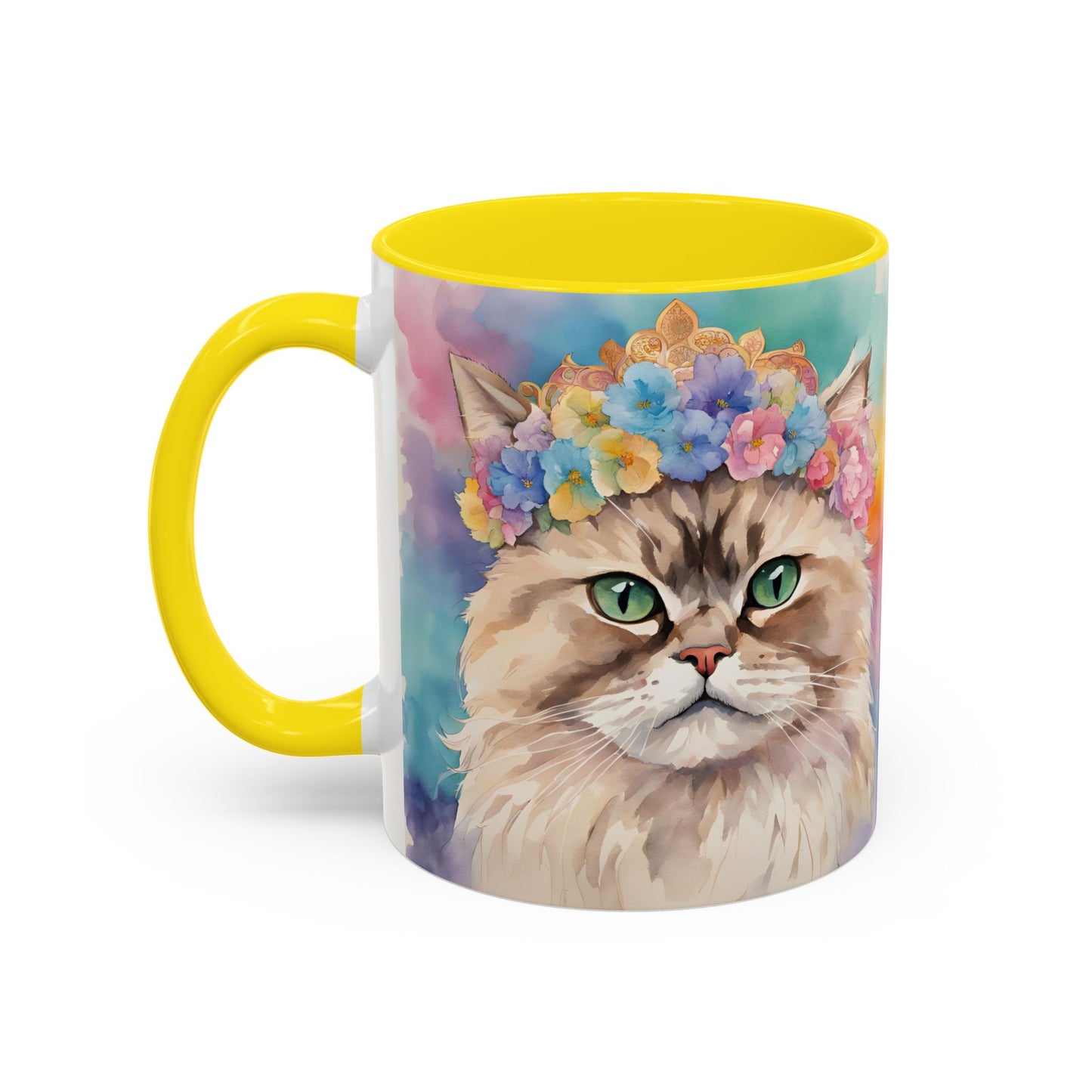 Floral Siamese Cat 02 Accent Coffee Mug - 11oz Perfect for Cat Lovers & Gifts