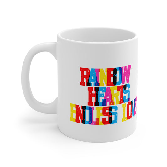 Rainbow Hearts Endless Love Valentines Mug Ceramic 11oz