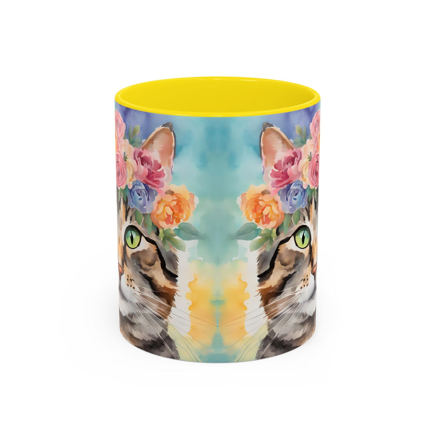 Floral Tabby Cat 01 Accent Coffee Mug - 11oz Perfect for Cat Lovers & Gifts