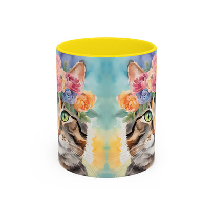 Floral Tabby Cat 01 Accent Coffee Mug - 11oz Perfect for Cat Lovers & Gifts