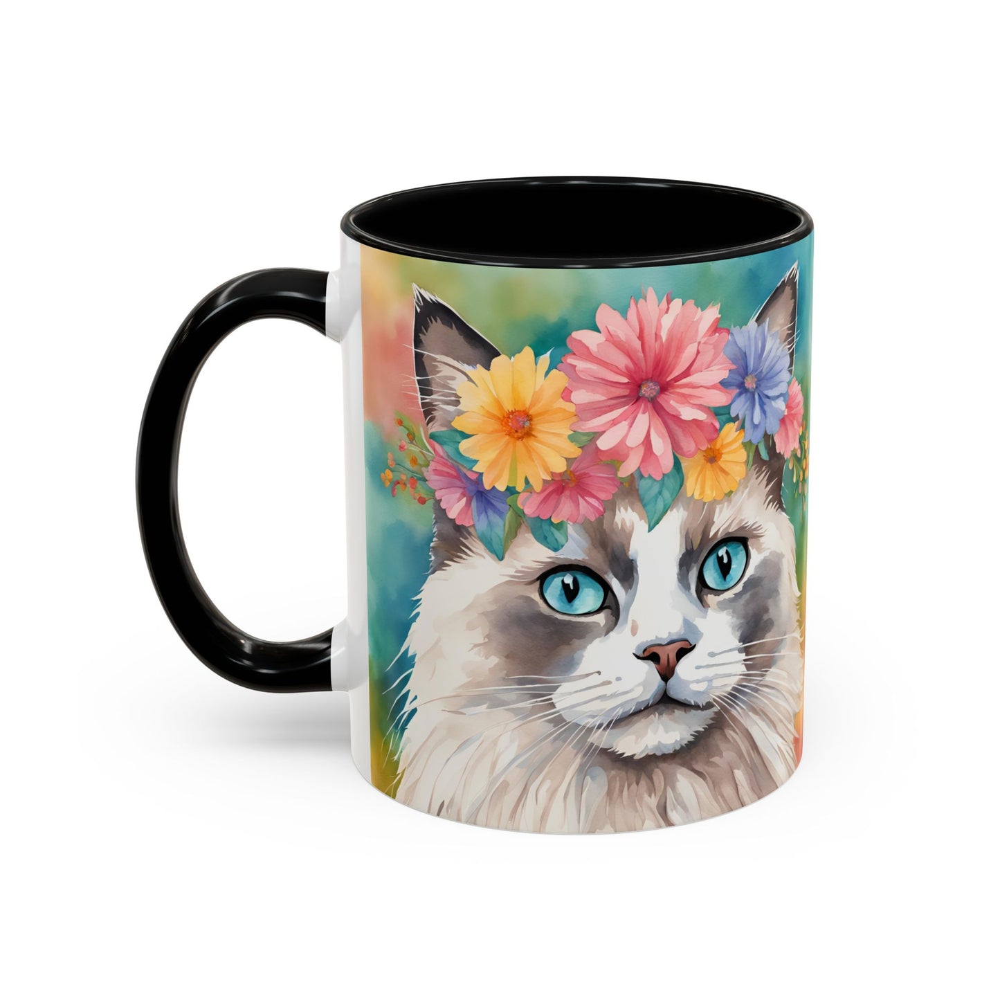 Floral Rag Doll Cat 01 Accent Coffee Mug - 11oz Perfect for Cat Lovers & Gifts