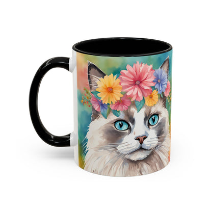 Floral Rag Doll Cat 01 Accent Coffee Mug - 11oz Perfect for Cat Lovers & Gifts