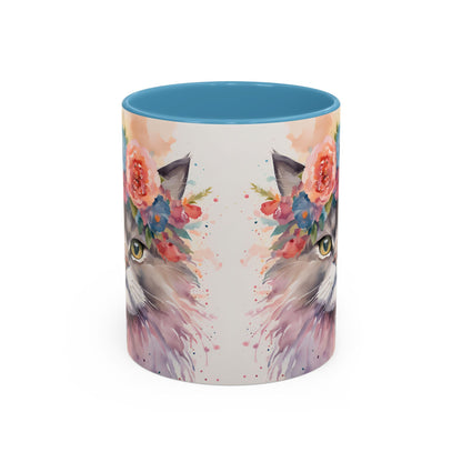 Floral Siamese Cat 03 Accent Coffee Mug - 11oz Perfect for Cat Lovers & Gifts