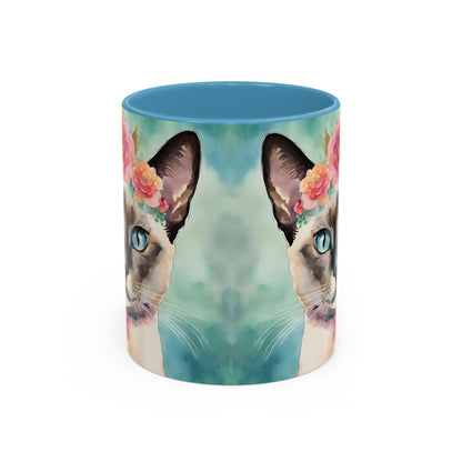 Floral Siamese Cat 01 Accent Coffee Mug - 11oz Perfect for Cat Lovers & Gifts