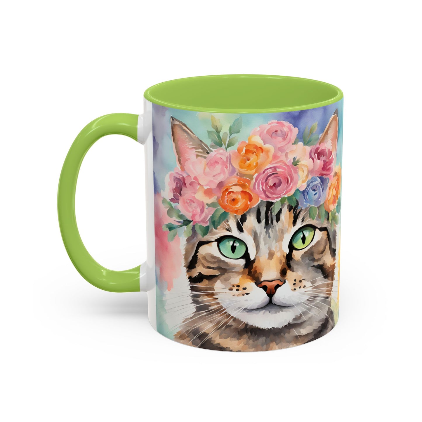 Floral Tabby Cat 01 Accent Coffee Mug - 11oz Perfect for Cat Lovers & Gifts