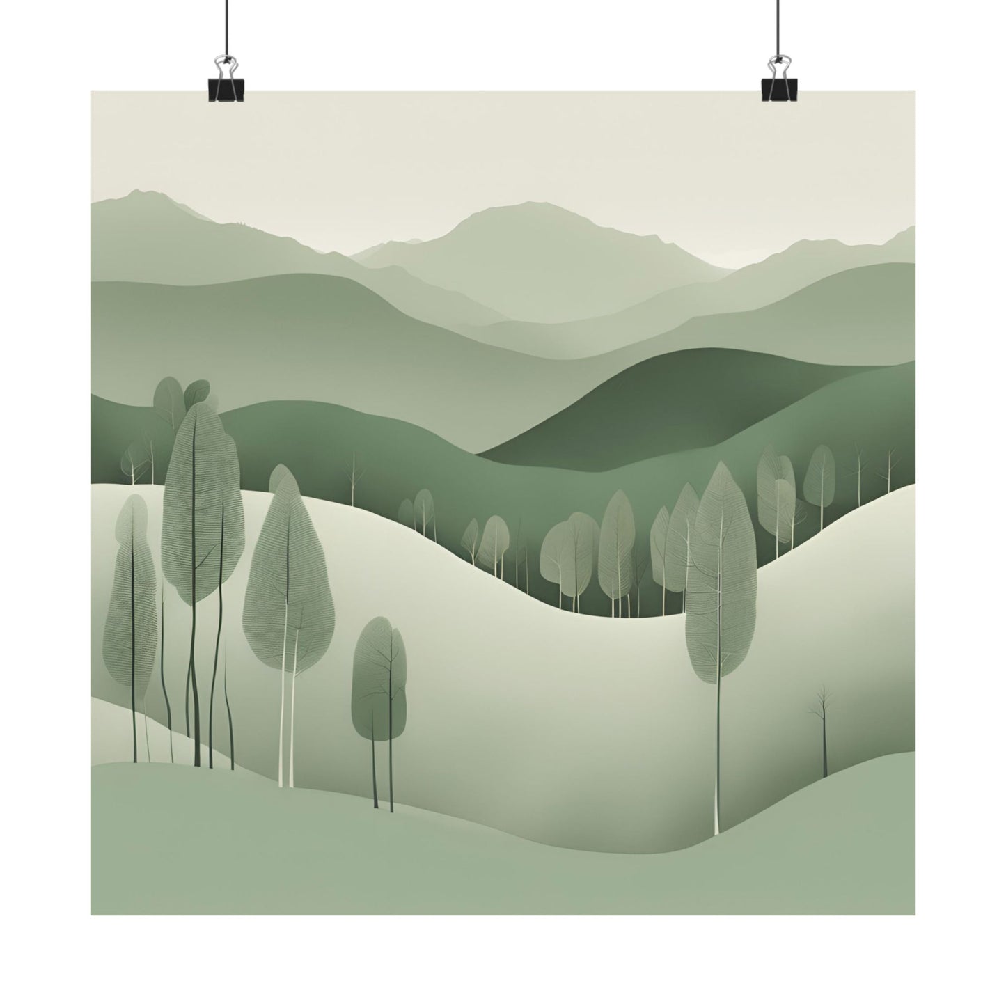 On The Hillside Green 15 Matte Square Posters