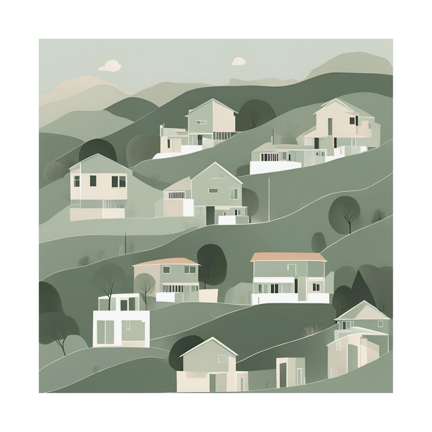 On The Hillside Green 4 Matte Square Posters