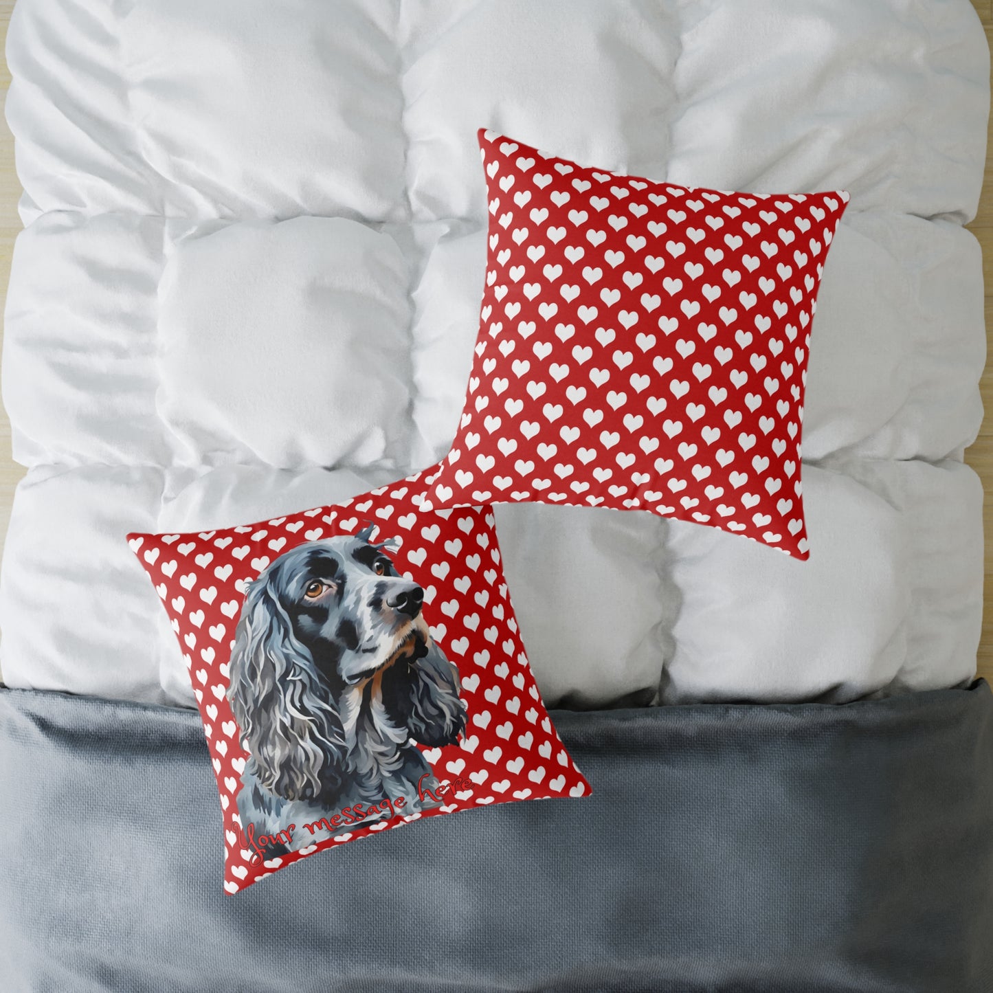 Personalized Valentine Blue Roan Cocker Spaniel Poly Cushion/Pillow 5 sizes