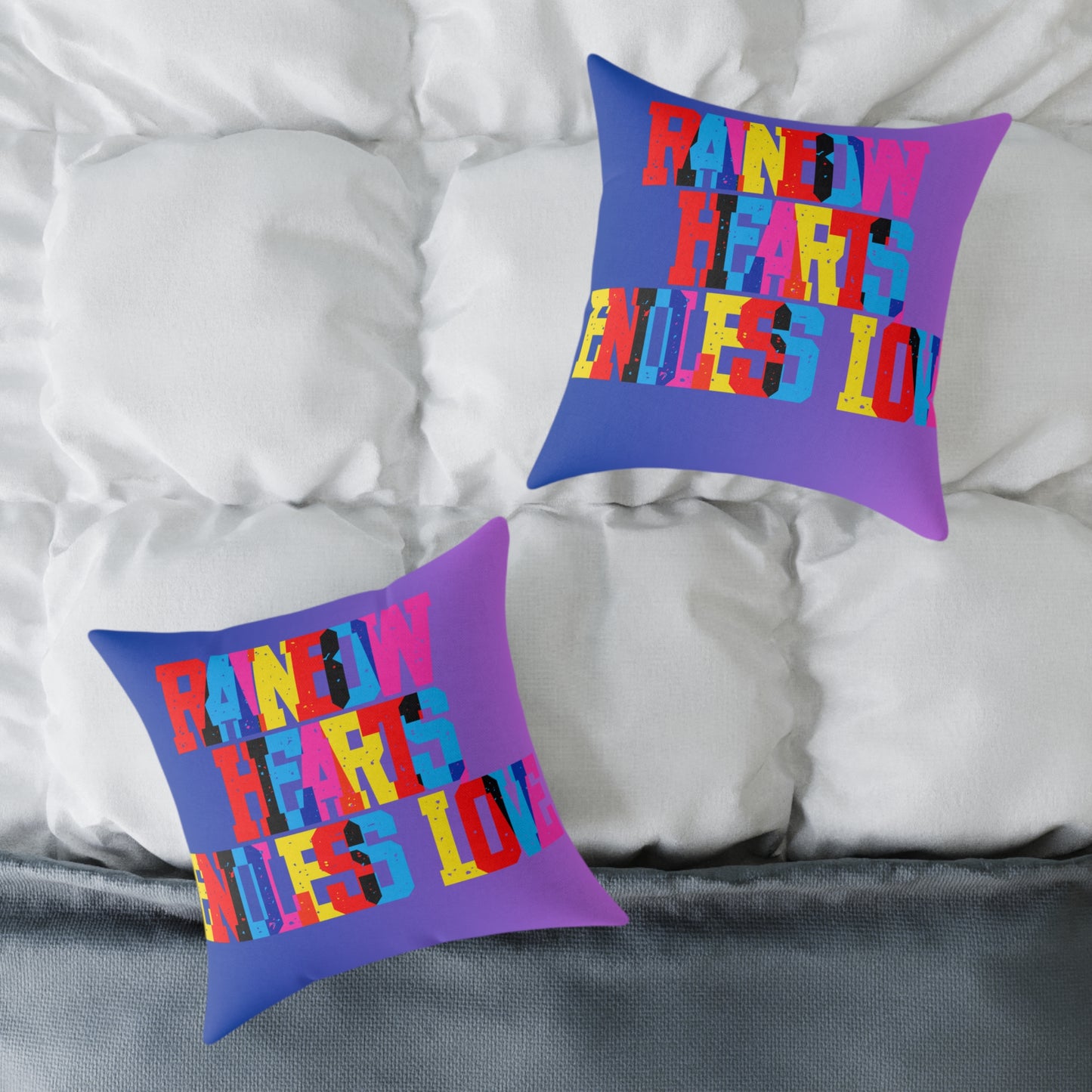 Rainbow Hearts Endless Love Poly Pillow
