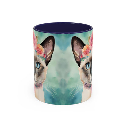 Floral Siamese Cat 01 Accent Coffee Mug - 11oz Perfect for Cat Lovers & Gifts