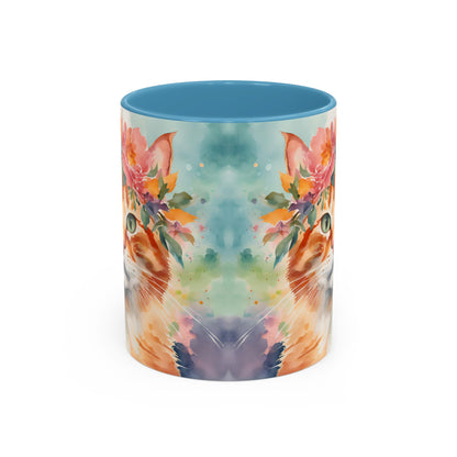 Floral Ginger Cat 02 Accent Coffee Mug - 11oz Perfect for Cat Lovers & Gifts