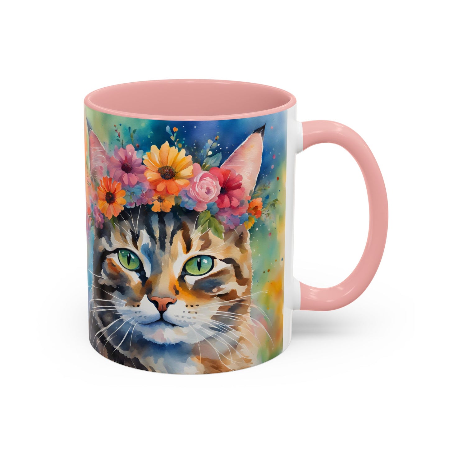 Floral Tabby Cat 04 Accent Coffee Mug - 11oz Perfect for Cat Lovers & Gifts