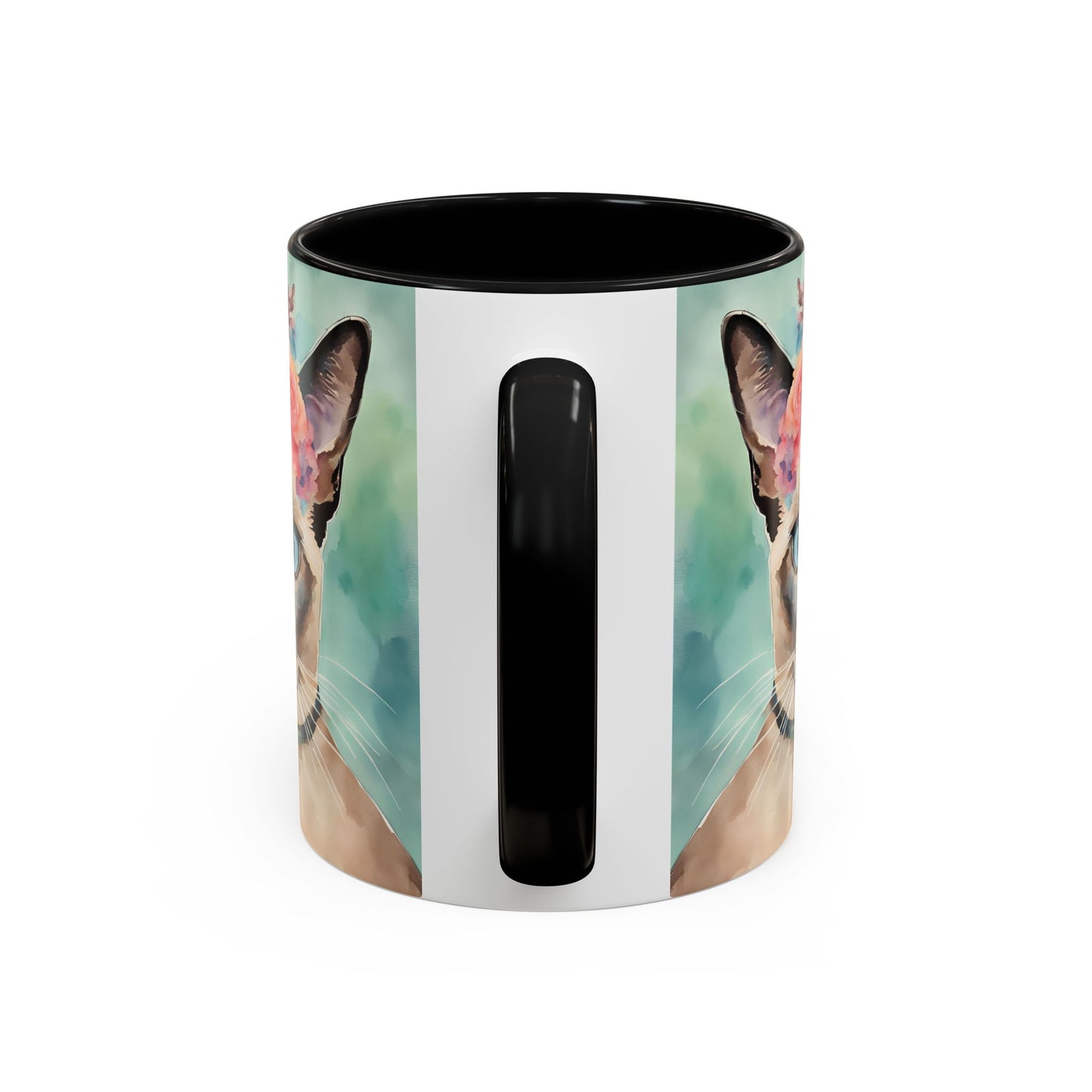 Floral Siamese Cat 01 Accent Coffee Mug - 11oz Perfect for Cat Lovers & Gifts