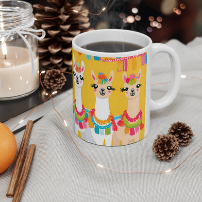 Playful Llama 4 White Ceramic Mug 11oz