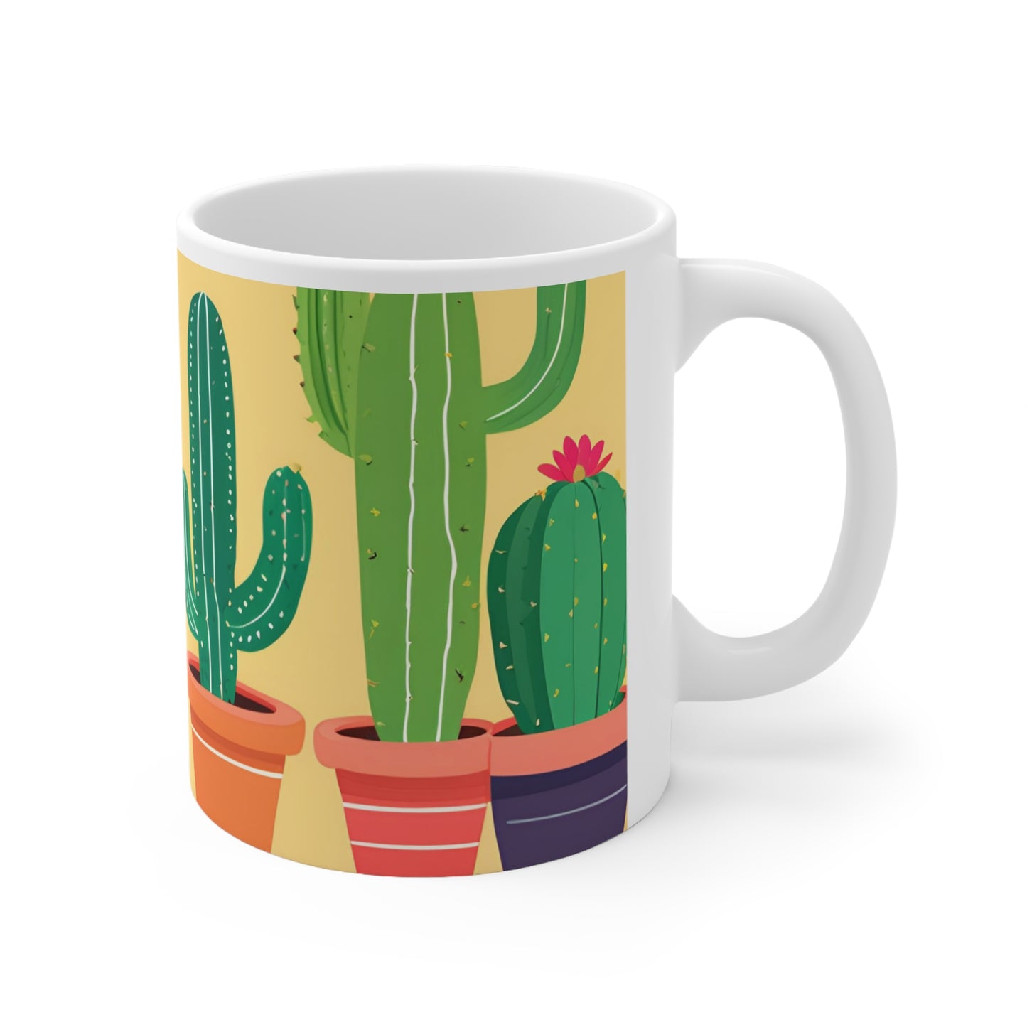 Playful Cacti 1 White Ceramic Mug, 11oz