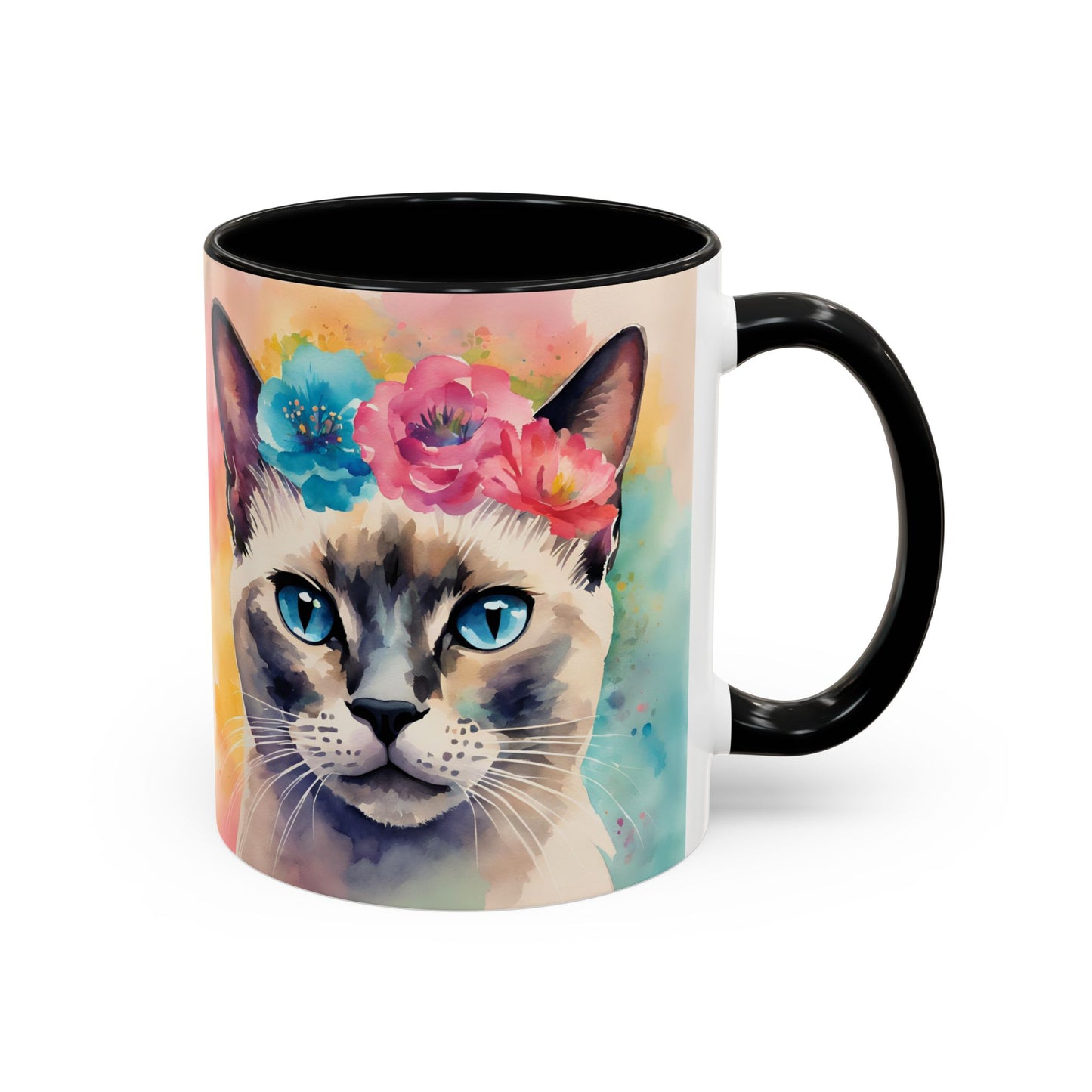 Floral Siamese Cat 04 Accent Coffee Mug - 11oz Perfect for Cat Lovers & Gifts