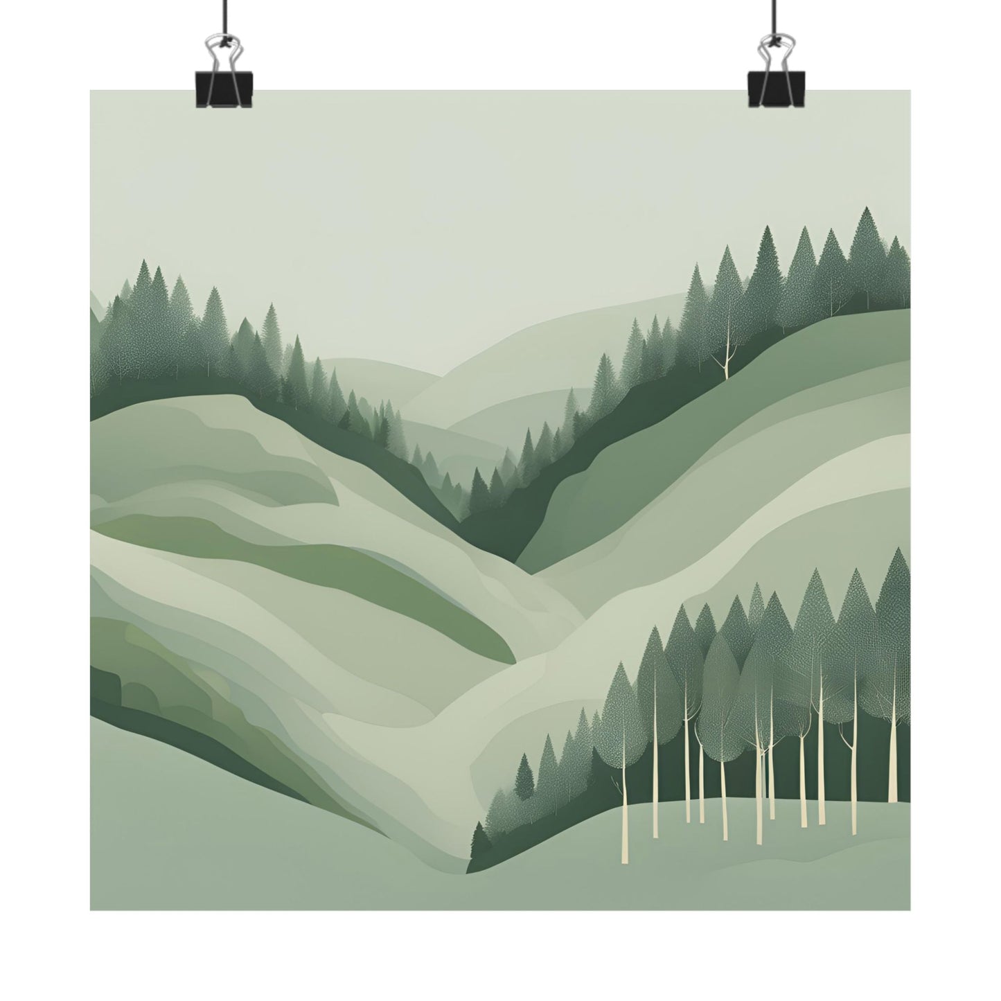 On The Hillside Green 17 Matte Square Posters