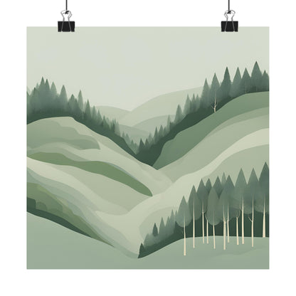 On The Hillside Green 17 Matte Square Posters