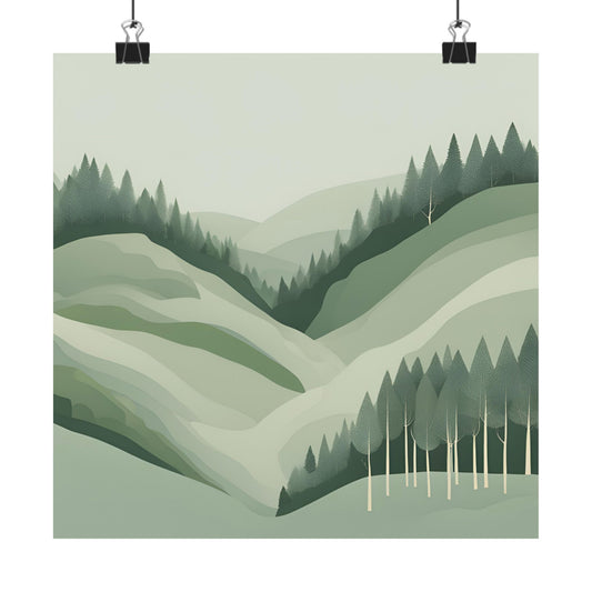 On The Hillside Green 17 Matte Square Posters
