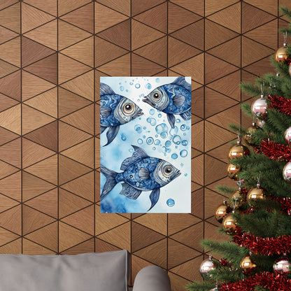 Abstract fish blue 1 Matte Vertical Posters