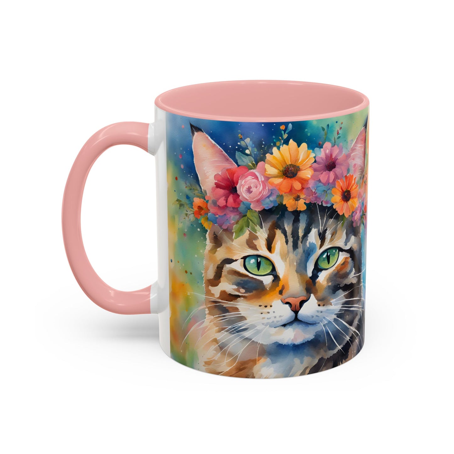 Floral Tabby Cat 04 Accent Coffee Mug - 11oz Perfect for Cat Lovers & Gifts