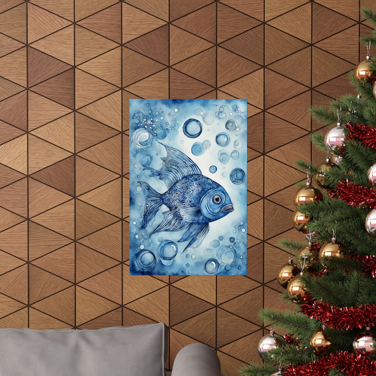 Abstract fish blue 5 Matte Vertical Posters